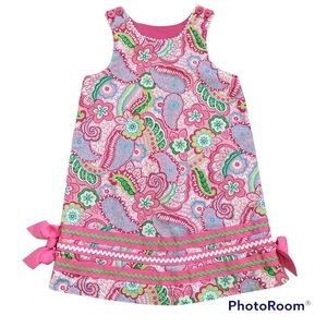 Peaches N' Cream Reversible Pink Paisley Floral Dress Paisley Bows Girls Size 4